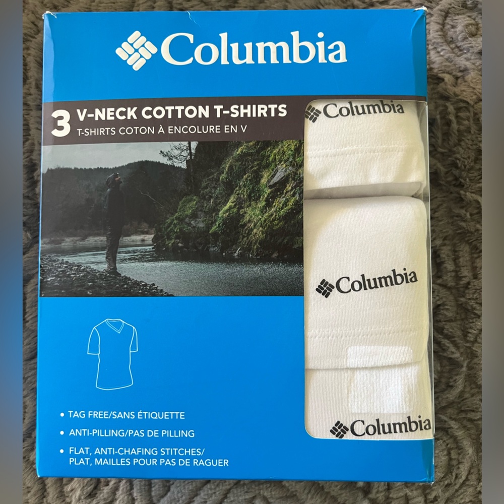 Columbia XL White V-Neck T-Shirts 3-pack